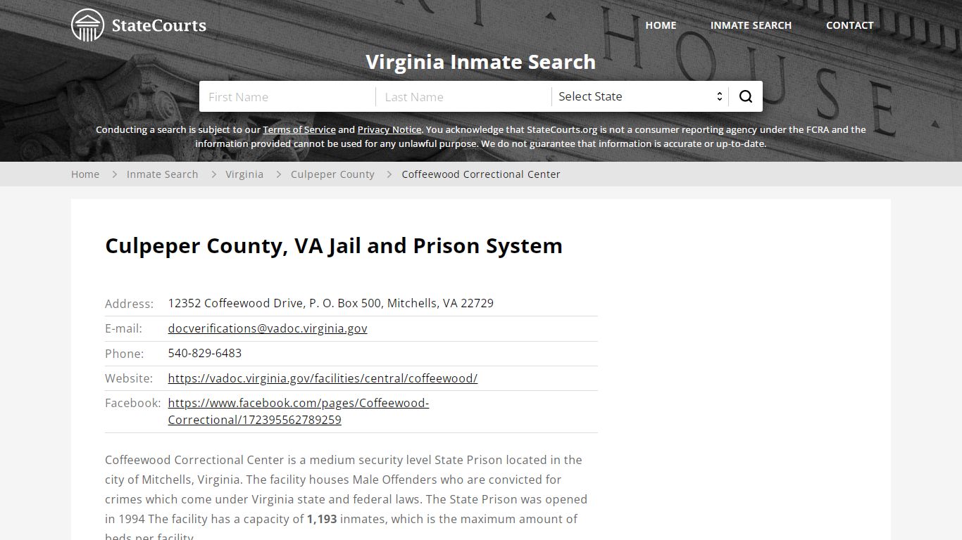 Coffeewood Correctional Center Inmate Records Search, Virginia ...