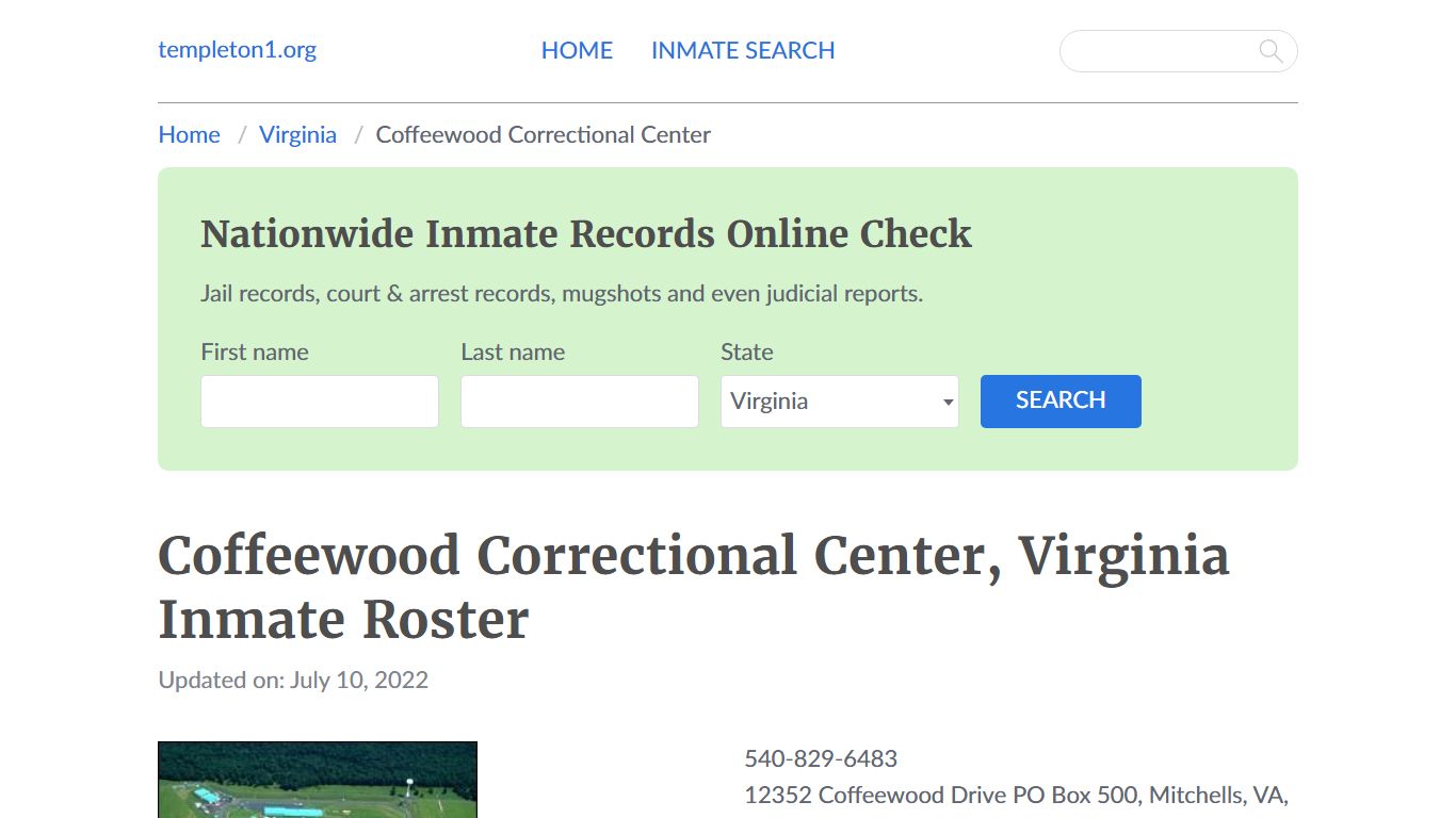 Coffeewood Correctional Center, Virginia Inmate Booking - Templeton